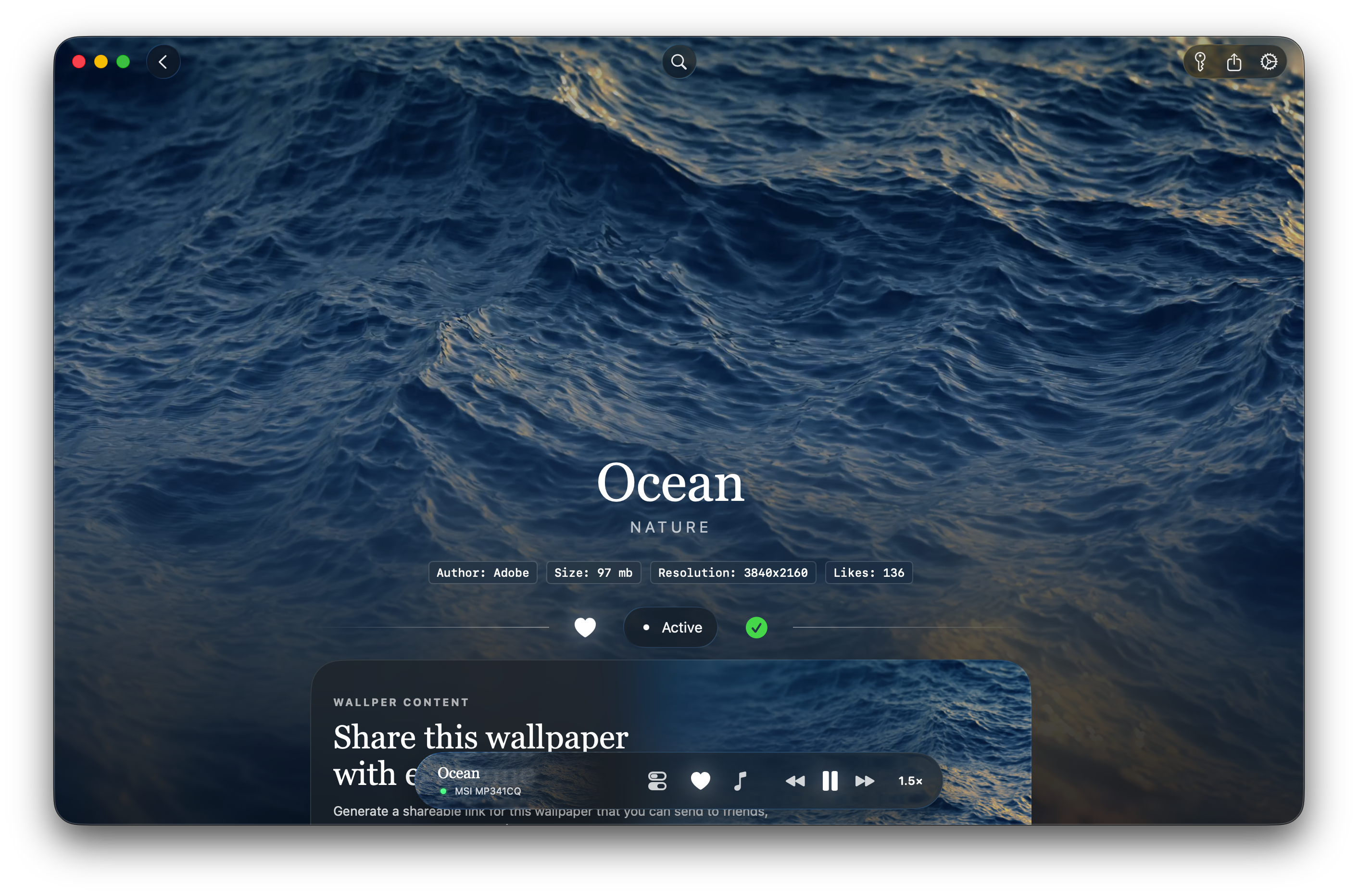 Wallper's menu bar controls for pausing and switching wallpapers