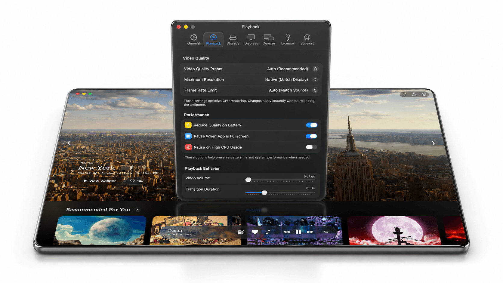 Wallper Mac Optimization Settings for low CPU and battery-friendly live wallpapers