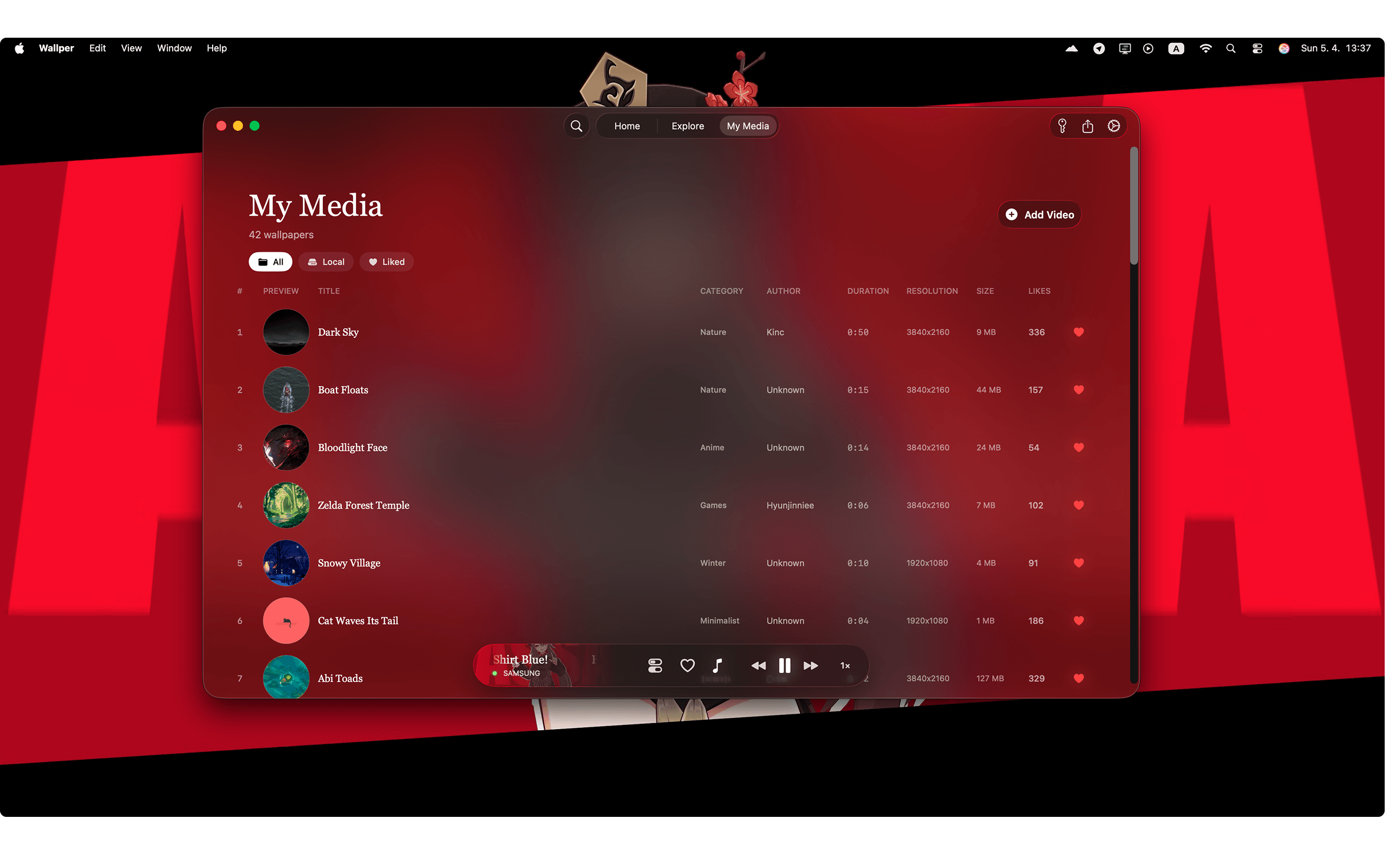 Wallper My Media section for local video wallpapers