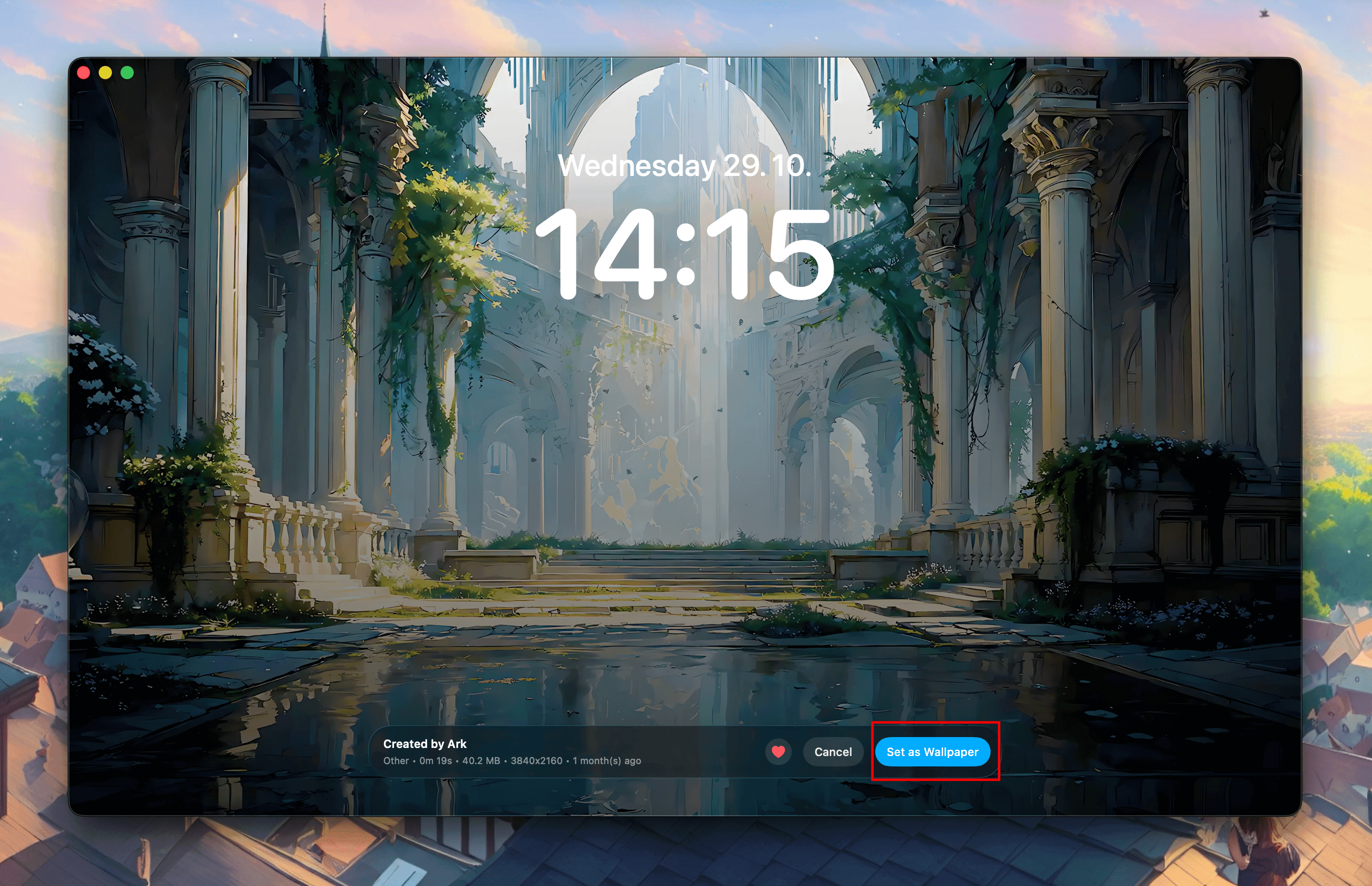 Selected scene with “Set as Wallpaper”