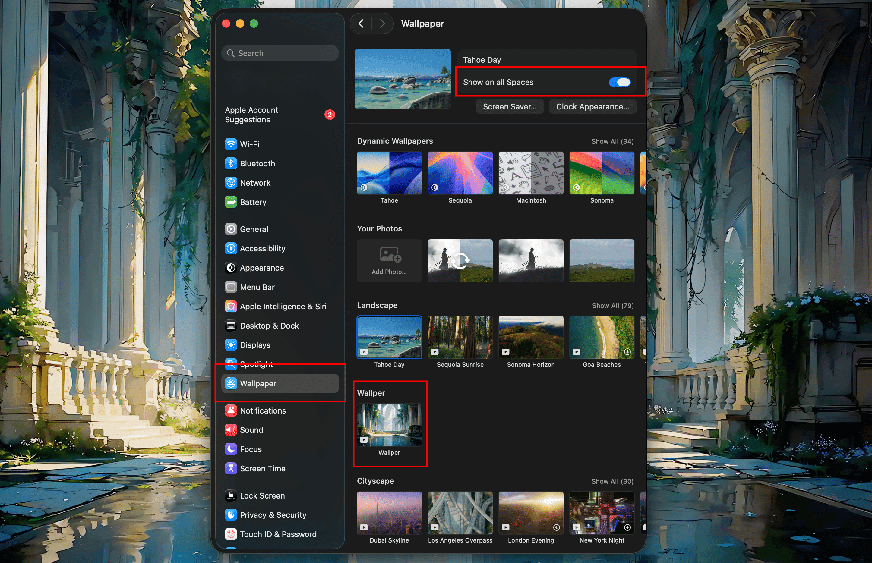 System Settings ▸ Wallpaper showing the Wallper block